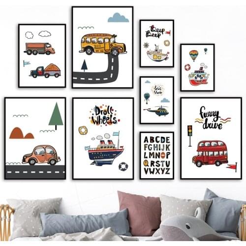 Canvas Painting poster Alphabet Car Bus Boat Nordic Posters And Animes Wall Art home decor Wall Pictures Room Decor