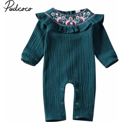 2020 Baby Spring Autumn Clothing Newborn Kid Baby Girl Clothes Flower Embroidery Ruffle Romper Jumpsuit Long Sleeve Outfit