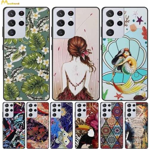 Cool Cases For Samsung S21 Ultra 5G Black Silicone 3D Relief Painted Rose Flowers Pattern Cover For Galaxy SM-G998B Soft Bumper