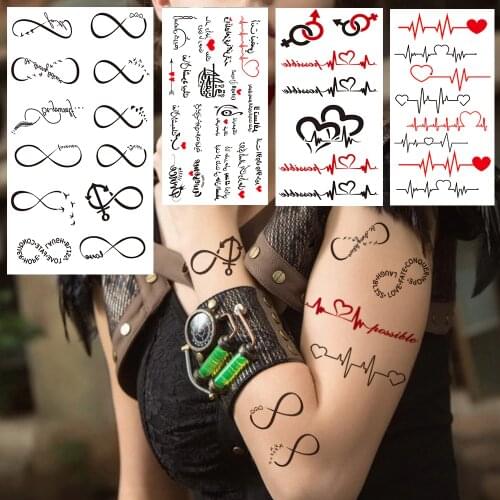 Small Endless Fake Temporary Tattoo For Kids Women Minimalist Heart Letters Tattoos Funny Body Finger Clavicle Waterproof Tatoos