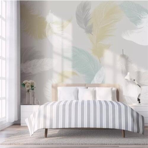 Mural Custom Wallpaper Original Nordic Simple Small Fresh Colored Feather Bedroom Wall papel pintado de pared papel parede