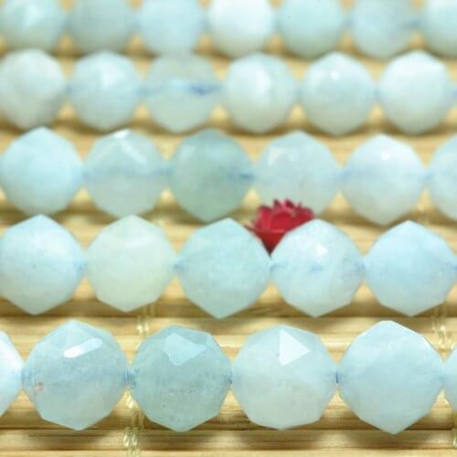 Natural Aquamarine Diamond Faceted Round Loose Beads Wholesale Gemstone Semi Precious Stone Bracelet Necklace Diy Jewelry Making