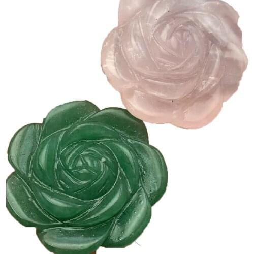 Natural Crystal Fluorite Green Aventurine Rose Quartz Carving Peony Flower Mineral Stone Reiki Healing Home Decoration Gift