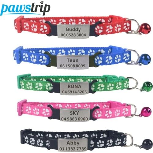 Pawstrip Nylon Dog Collar Personalized Custom ID Cat Collar Name Puppy Collar For Dog Anti-Lost Pet Collar ID Tags For Dogs Cat
