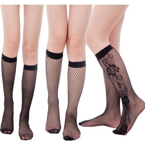 DOIAESKV Fishnet Socks Women Mesh Lace Fish Net Sexy Ladies Short Glitzy Transparent Woman Summer High Socks Black Streetwear