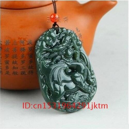 For Amulet Hand Natural Jadeite Charm Hetian Pendant Jewelry Chinese Fashion Women Necklace Jade Dragon Men Carved Gifts