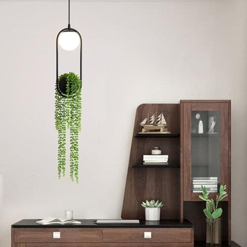 Modern DIY Plant Metal Ring Pendant Lights Black Flower Pot Hanging Lamp Bar Restaurant Dining Room Home Decor Lighting Fixtures