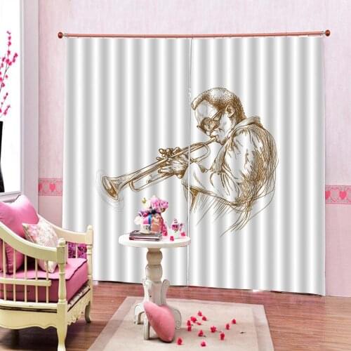 Custom Blow Musical Instrument Pattern Curtain Digital Print For Living room bedroom Blackout Window Drapes Sets 2 Panels Hooks