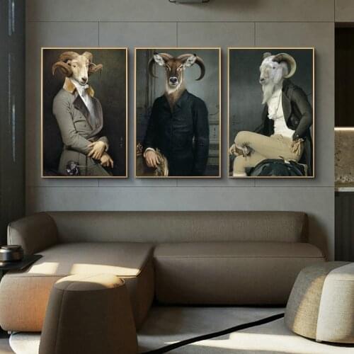 Retro Goat Earl In A Suit Art Canvas Print Painting Gentleman Animal Wall Picture Living Room Home Decoration Poster