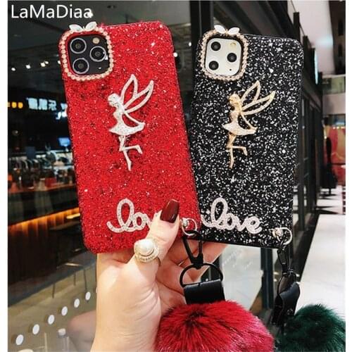 Luxury Glitter Bling Rhinestone Diamond Sequins Hairball Phone Case For iphone 11 12 Pro X XS MAX XR 6S 7 8 PLUS SE 2020 Cover