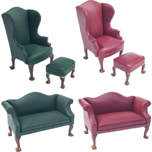 Modern 1/12 Scale Miniature Dollhouse PU Leather Armchair Sofa Chair Furniture Decor Accessory