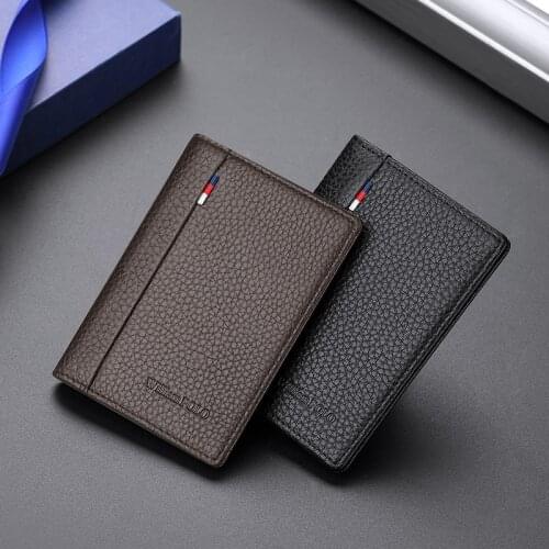 Ultra-thin mini wallet mens short leather vertical mens wallet genuine wallet card case drivers license leather case