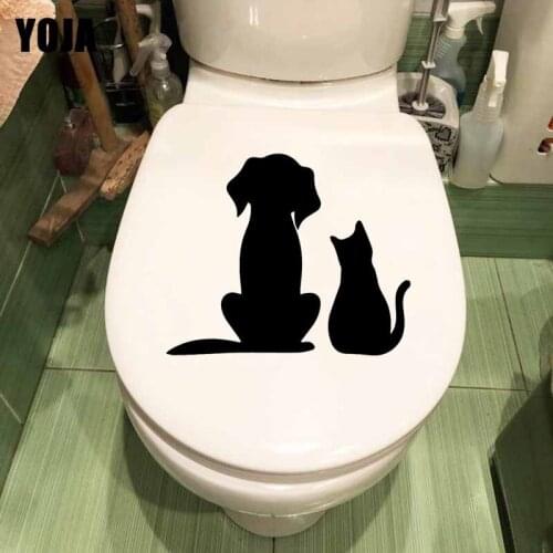 YOJA 23.8X19.6CM Wall Decal Cute Dog And Cat Toilet Sticker Living Bedroom Home Decoration T5-0169