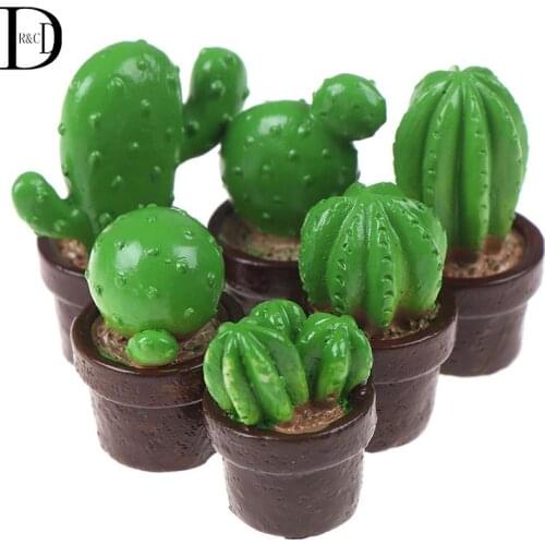 5Pcs Green Mini Tree Potted For 1:12 Dollhouse Miniature Cactus Succulents Green Plant In Pot Doll House Simulation Potted