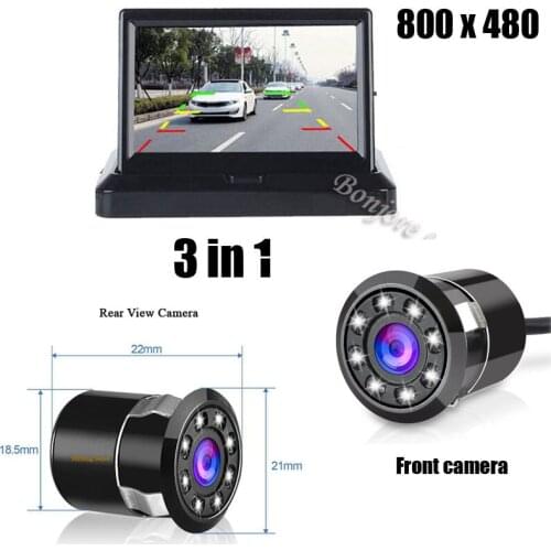 2017High quality 4.3 inch Car Mirror Monitor Video 2 Input+8 IR CCD Car backup Rear view Camera Front camera Night Vision better