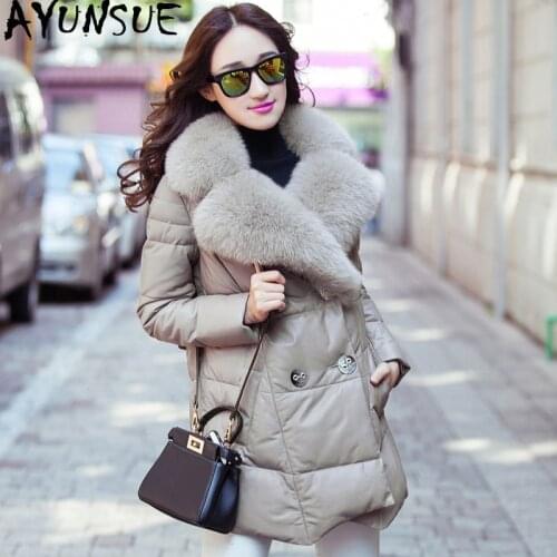 AYUNSUE Genuine Leather Jacket 2020 Winter Jacket Women Real Fox Fur Collar 100% Sheepskin Coat Female Korean Down Jackets MY