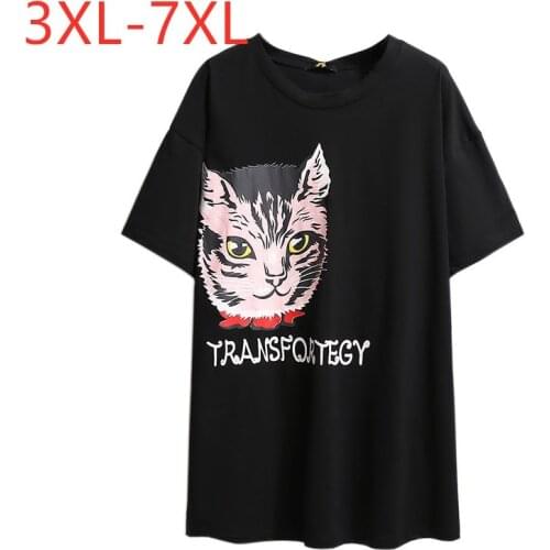 New 2021 Ladies Summer Plus Size Tops For Women Large Short Sleeve Loose Cotton Black Print Animal T-shirt 3XL 4XL 5XL 6XL 7XL