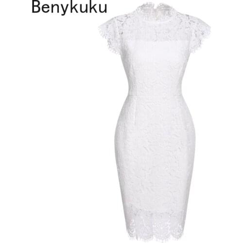 Womens Lace Floral Cocktail Elegant Dress Cap Sleeve High Waist Night Party Pencil Dress Office Ladies White Slim Bodycon Dress