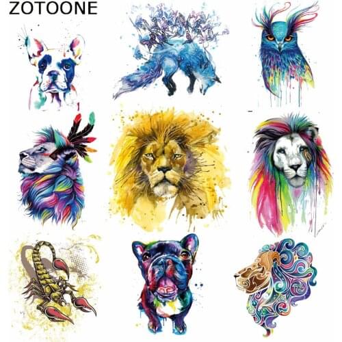 ZOTOONE Iron on Patches Watercolor Lion Animal Patches for Clothing Badges Heat Transfer Diy Accessory Washable Clothes Applique