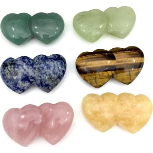 1 Pair Natural Quartz Crystal Heart Rose Quartz Heart Love Pecket Puffy Heart Chakra Healing Crystal Stone Handmade DIY Jewelry