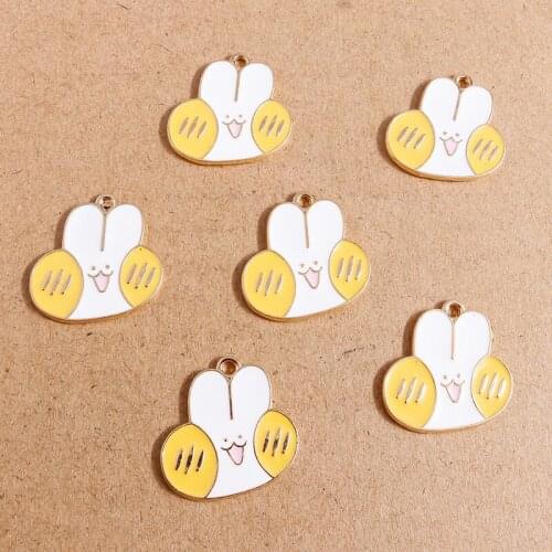 10pcs 23*23mm Cartoon Enamel Animal Rabbit Charms for Making Drop Earrings Pendants Necklaces Handmade DIY Jewelry Findings