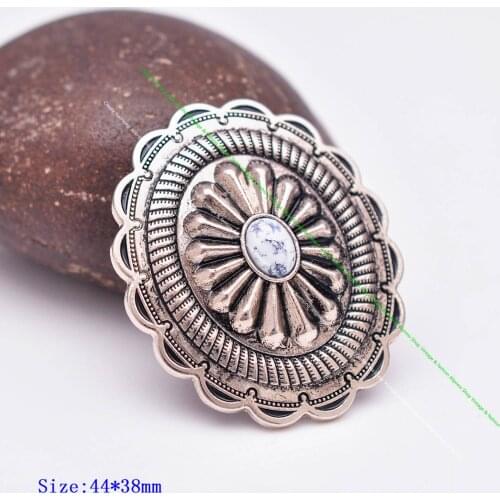 6pc 44*38mm American Traditional Flower Pattern White Turquoise Western Saddle Tack Headstall Accessories Concho With Long Screw