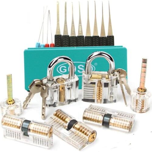 7pcs Transparent Locks with 14pcs Goso Kaba Tools,12pcs Broken Key Remove Tools Locksmith Practice Pick Set for Training