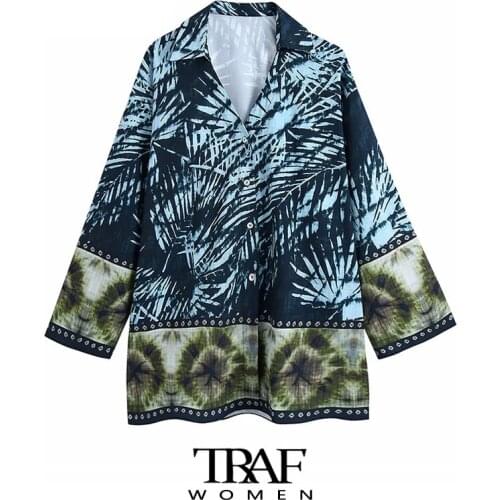 TRAF Za Women Fashion Patchwork Printed Loose Blouses Vintage Long Sleeve Button-up Female Shirts Blusas Chic Tops