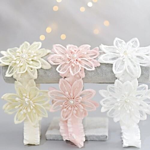 Boutique ins 15pcs Fashion Royal Floral Headbands Crochet Pearl Flower Soft Hairbands Princess Headwear Hair Accessories