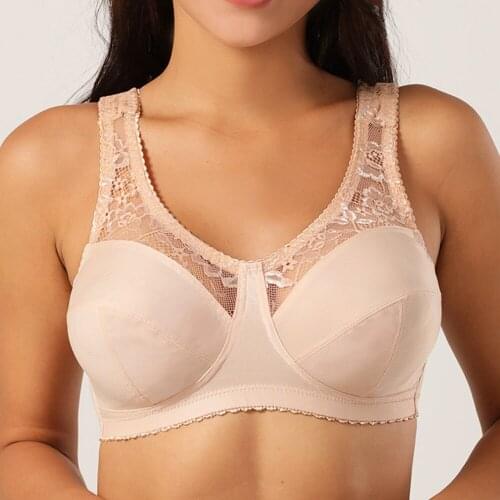 Bra for Women Lace Bras Bralette Lingerie Wire Free Wide Shoulder Strap Underwear Plus Size Brassiere BH Top A B C D E F G H Cup