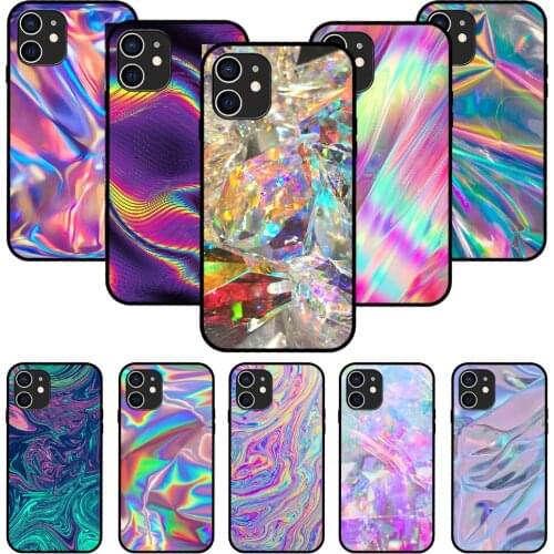 For iPhone 11 12 8 Plus Mini Pro X XR XS Max 4 5 7 6 6S 8 SE Phone Case Black Cover Coque 3D Color Bright Rainbow iridescent