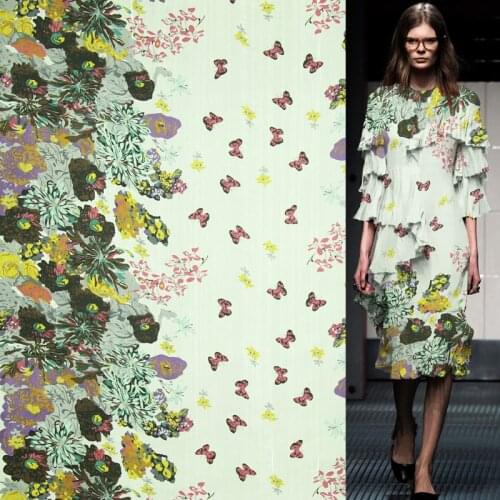Floral and butterfly design silk crinkle georgette gauze fabric soft thin,SCG473