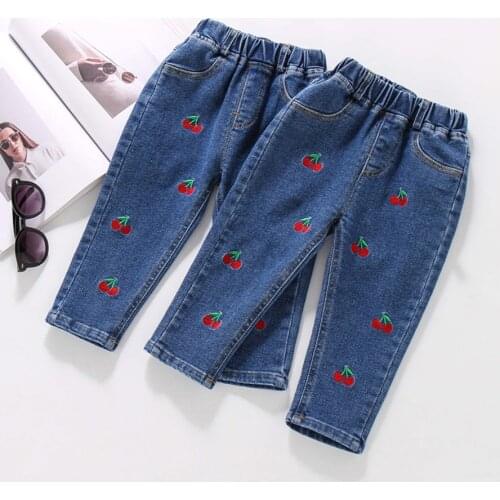 Jeans For Girls Cherry Jeans For Girls Embroidery Jeans Infantil Spring Autumn Baby Girl Clothes