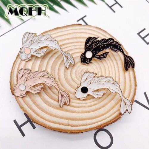 Cartoon Animal Fish Koi Enamel Brooch Powder Black White Alloy Cute Badge Shirt Bag Pins Accessories Women Jewelry Gifts For Kid