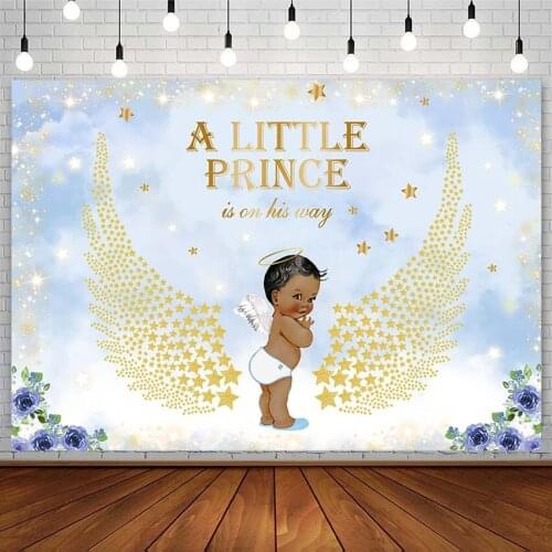 Baby Shower Backdrop Prince Boy Decor Angel Gold Wing Twinkle Little Star Blue Photography Background For Photo Studio Photozone