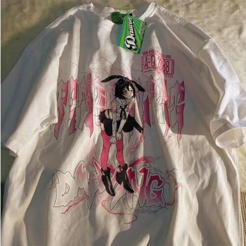 Summer new Japanese anime women clothing lovely punk tops T-shirt large size short sleeve loose streetwear tees casual Harajuku