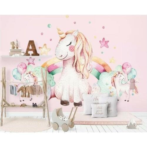 Customized 3d pink Nordic minimalist unicorn boys and girls childrens room background wall Decorative 3d wallpaper