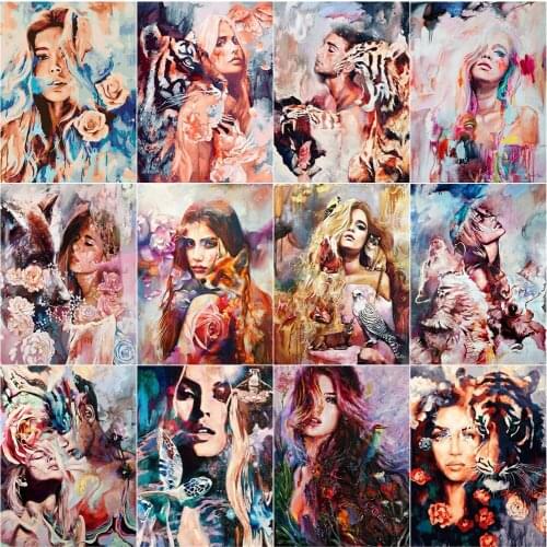 AZQSD Painting By Number Wolf Tiger Canvas Kits Abstract Art Home Decoration Paint By Numbers Animal Adult Handpainted Gift