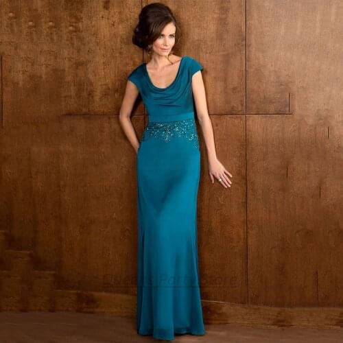 Classic Scoop Neck Cap Sleeve Mother Of The Bride Dress Sequin Lace Floor Length Chiffon Grooms Mother Wedding Guest Gown