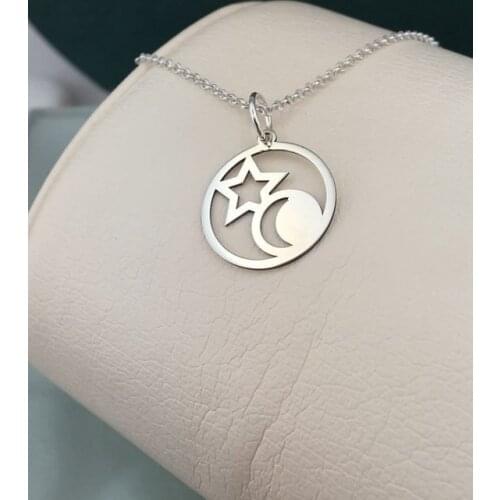 Lunar eclipse moon sun universe starry sky necklace Geometric triangle necklace Tiny Small Five-pointed Star Cute Sideways jewel