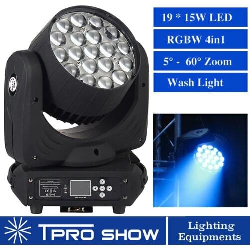 2019 Lyre Wash 19x15W Zoom Moving Head DMX Stage Lighting Effect RGBW Wash Colors Pro DJ Equipment For Wedding Club Laser Show
