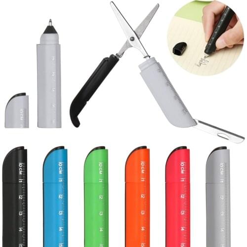 Multifunction Creative Ballpoint Pen Folding Scissors Knife Ruler Candy Color Pens for Writing Portable Office School Stationery