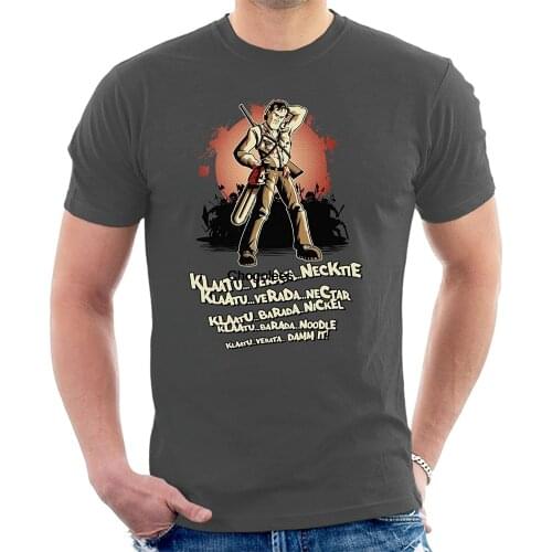 Fashion Mens T-Shirt Evil Dead Klaatu Barada Nikto Cotton T Shirt Mens Funny T-Shirt
