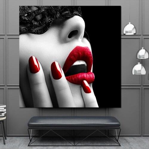 Fashion Art Posters and Prints Sexy Women Red Lips and Nails Canvas Painting Wall Art Picture for Living Room Decor