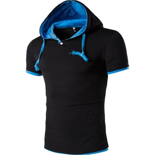 40# Mens Summer Hooded T-shirts Casual Solid Color Short-sleeved Pullover Tshirt Top Oversized Sports Fitness Mens Clothing