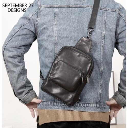 New Style Chest Bag Male Genuine Leather Handmade Luxury Mini Crossbody Shoulder Bags Men Multifunctional Travel Outdoor Bag