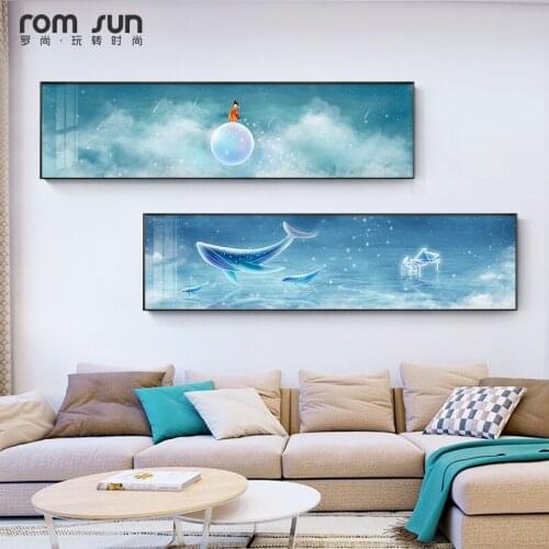 Nordic Star lights canvas painting posters and print modern bedside Whales wall art pictures home decor for living room bedroom