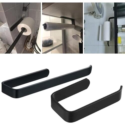 Wall-mounted Black Towel Bar U-shaped Cling Film Rack Multi-purpose Space Aluminum Thickened Bathroom Tissue Holder