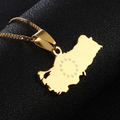Stainless Steel Turkey Map Flag Pendant Necklace for Women Men Trendy Turks Map Chain Jewelry