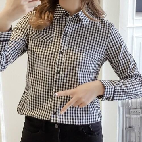 New Chic No InIcio do Outono Checker Camisa de Manga Longa das Mulheres Top Camisa blusa EscritO rio Regular